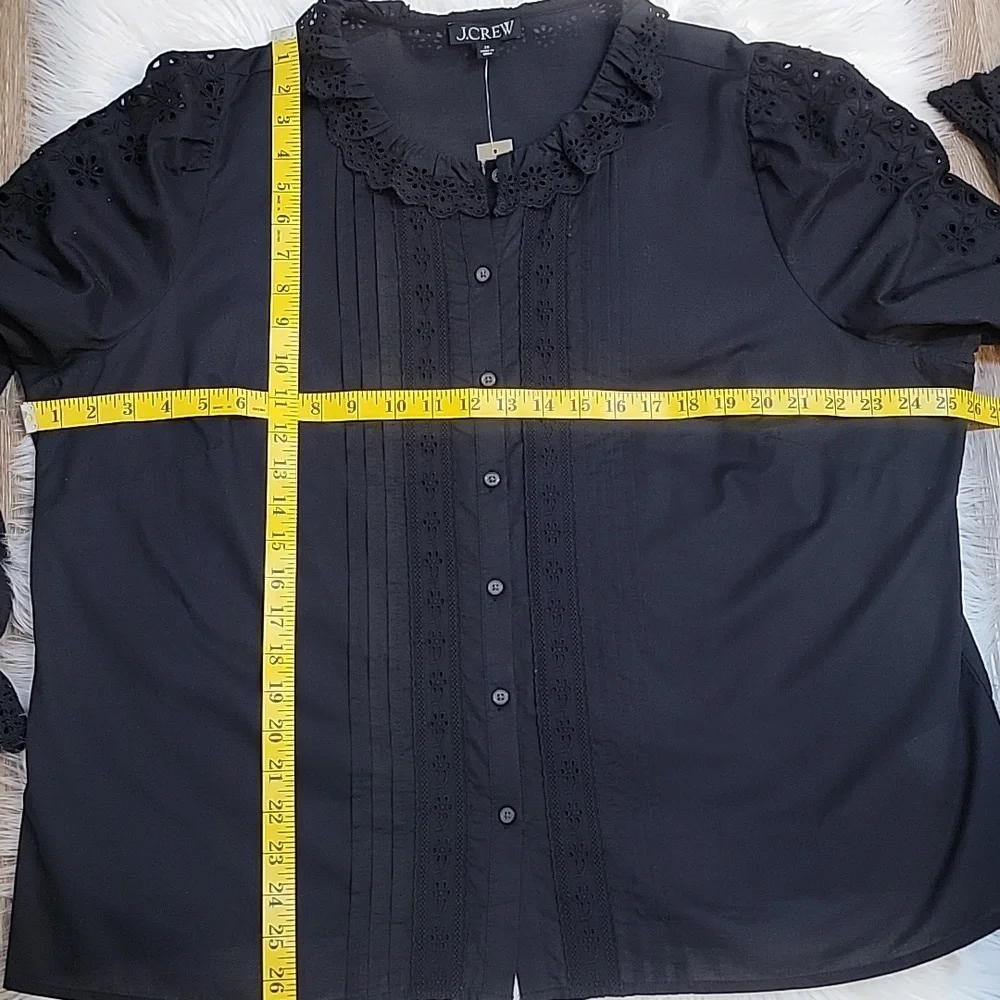 J. Crew Black Eyelet Lace-Trim Button Front Blouse - Picture 12 of 12